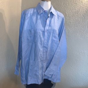 NEW Fernando Pena 100% Linen Masters of Linen blue shirt Large cool never worn